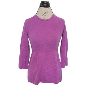 J Crew Divina Womens Sweater Cashmere Fuchsia Crew Neck 3/4 Sleeve Pullover XS